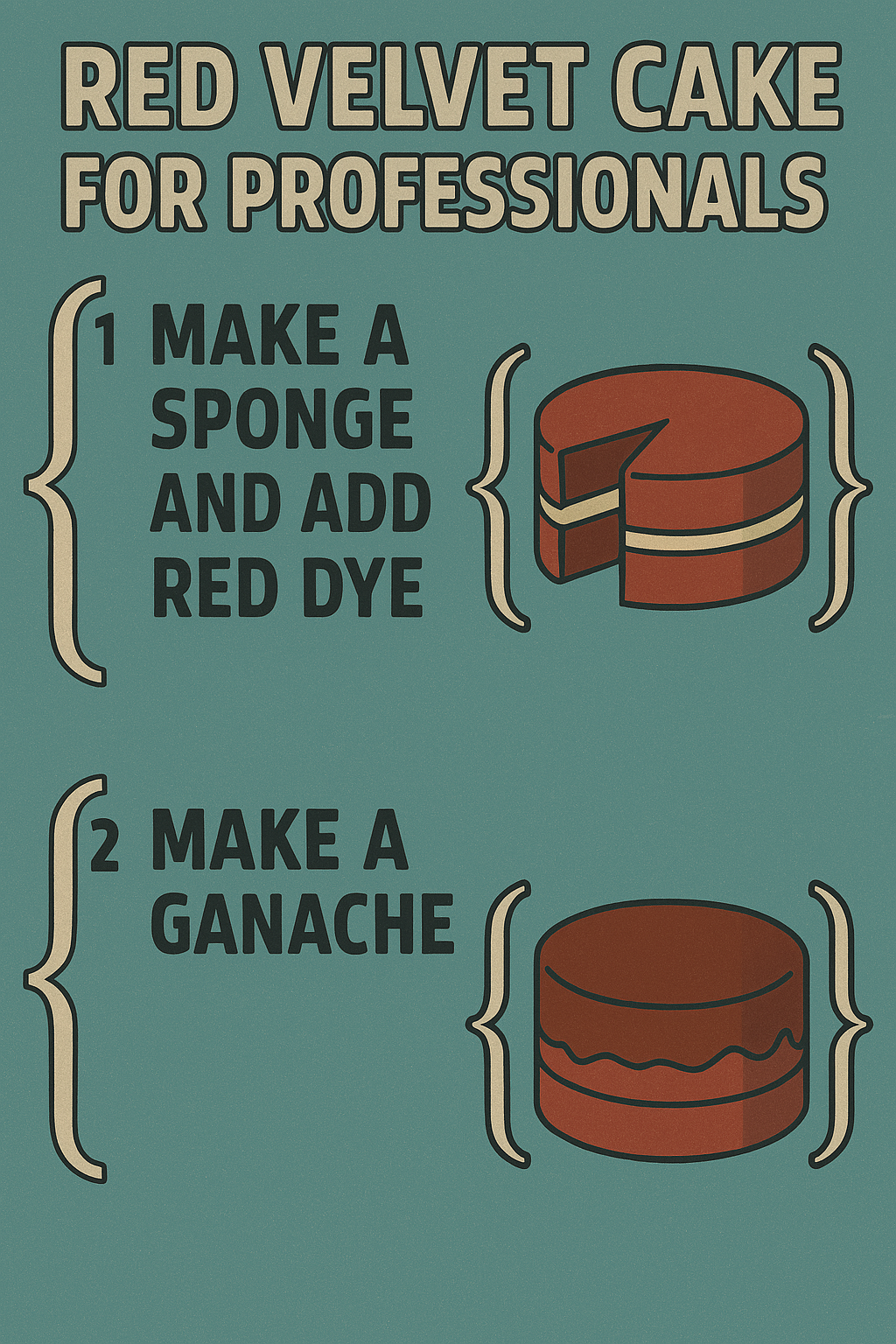 (Image generated by chatGPT) A poster with profesional instructions to bake a red velvet cake
